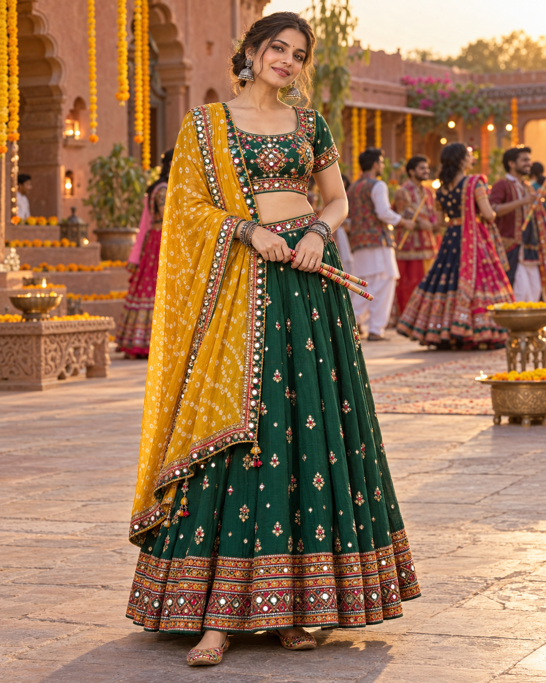 Emerald and Mustard Courtyard Garba