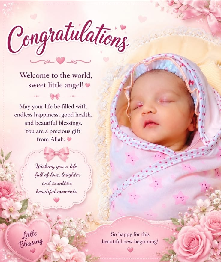 Sweet Little Angel — Pink Floral Congratulations