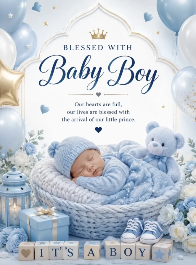 Blessed with a Baby Boy — Blue & Gold Announcement