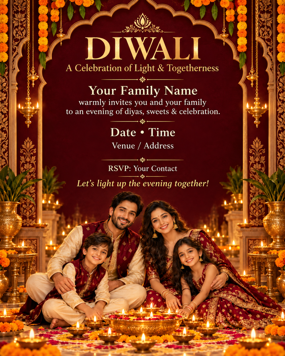 Royal Maroon Diwali Family Invitation
