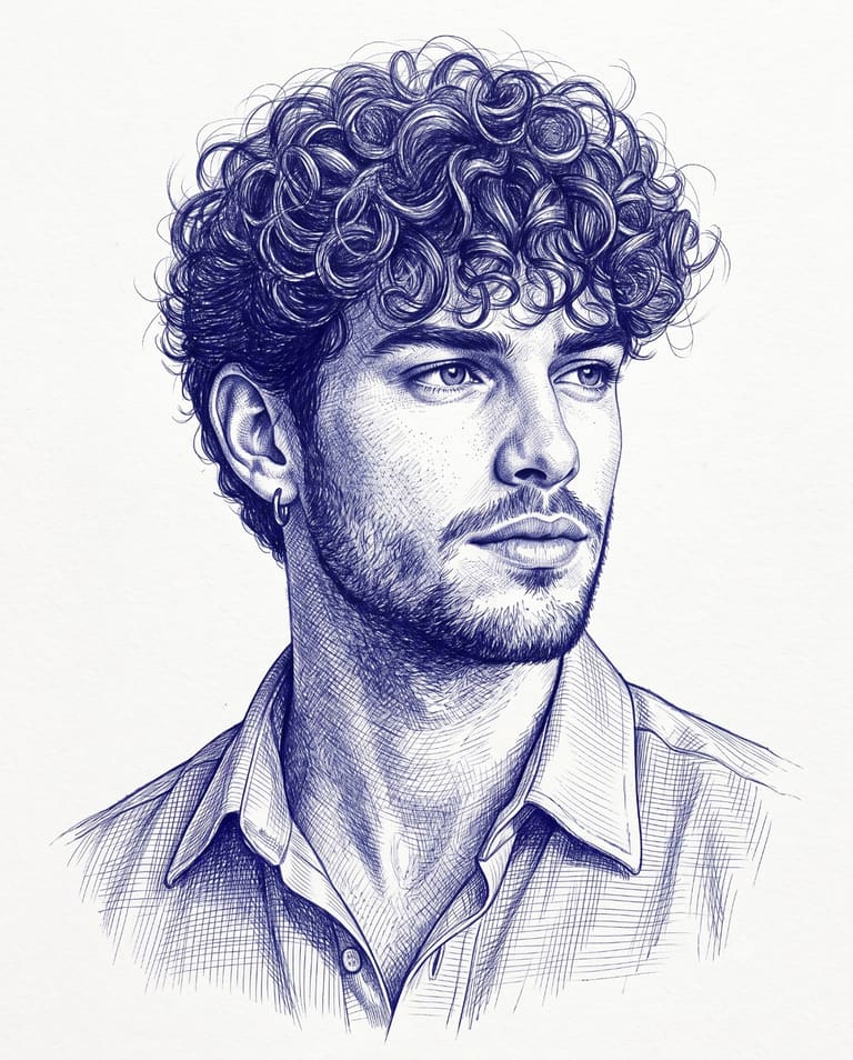 Blue Ink Soul — Ballpoint Portrait