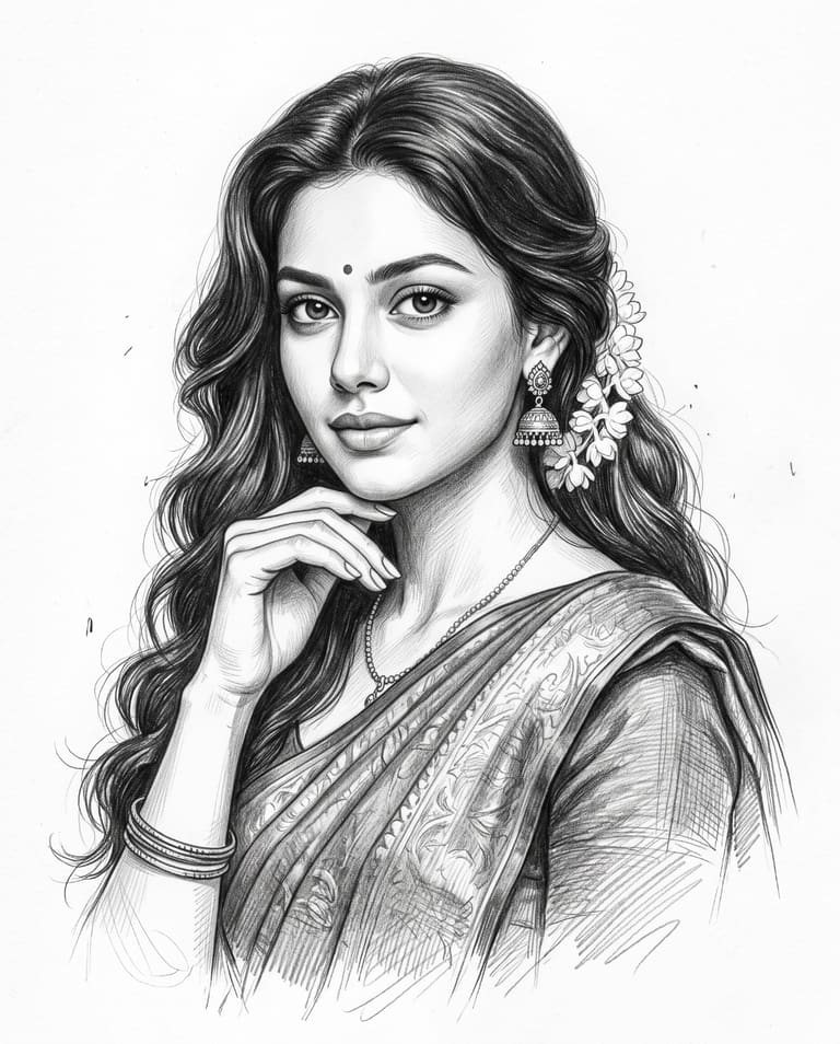 Silk in Pencil — Saree Illustration