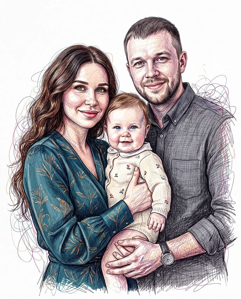 Family in Colorful Lines