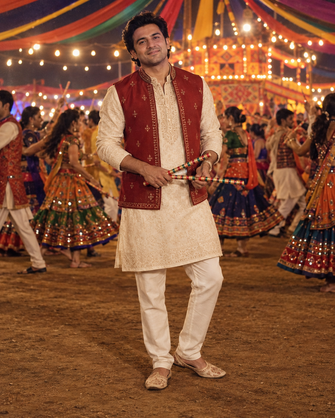 Cream and Crimson Dandiya Portrait